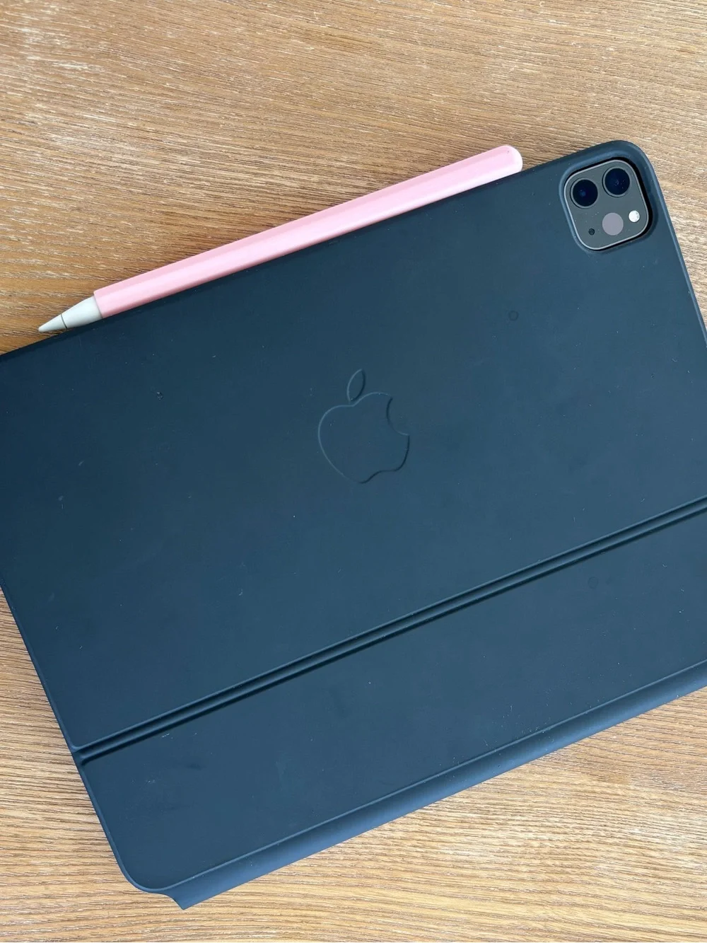 Apple iPad pro 2nd gen with Black Keyboard Case and Pink Apple Pencil